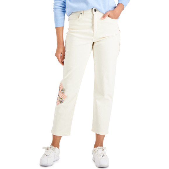 Style & Co Petite Floral-Patch Mid-Rise Mom Jeans | Size 6P - Picture 1 of 2